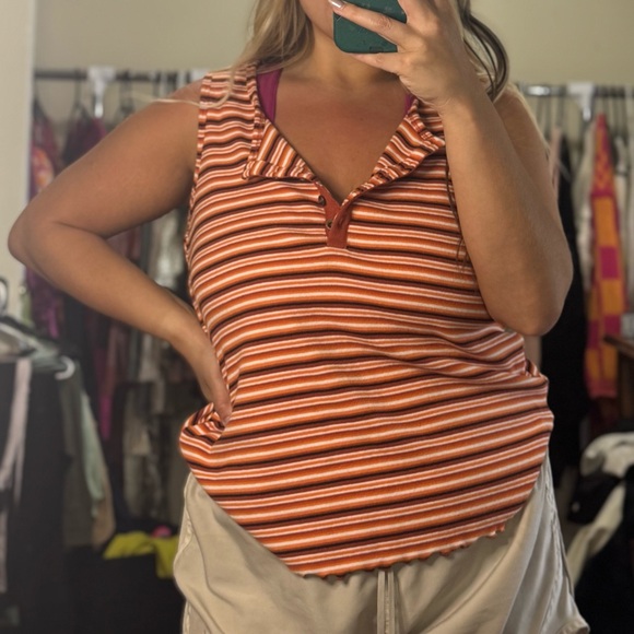 Jane and Delancey Tops - Sleeveless Striped Tank Top - Orange & Red Stripe by Jane & Delancey